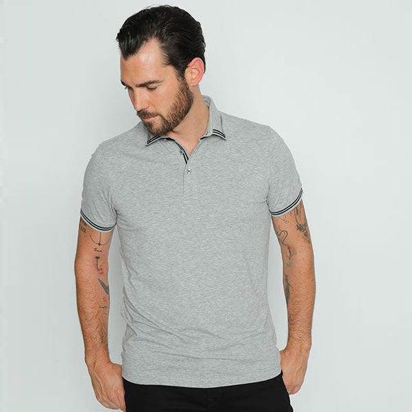 Grey Polo With Black Trim Polos EightX   