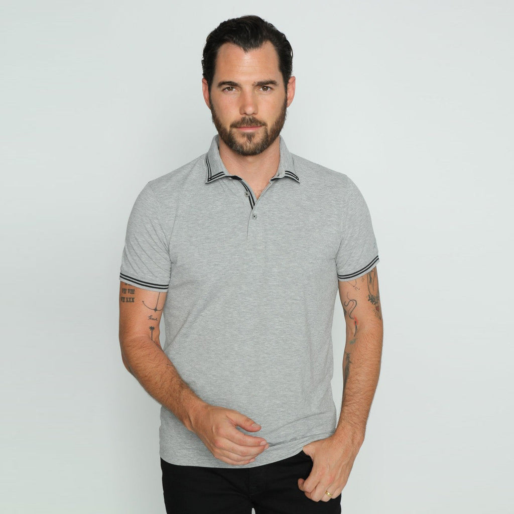 Grey Polo With Black Trim Polos EightX   