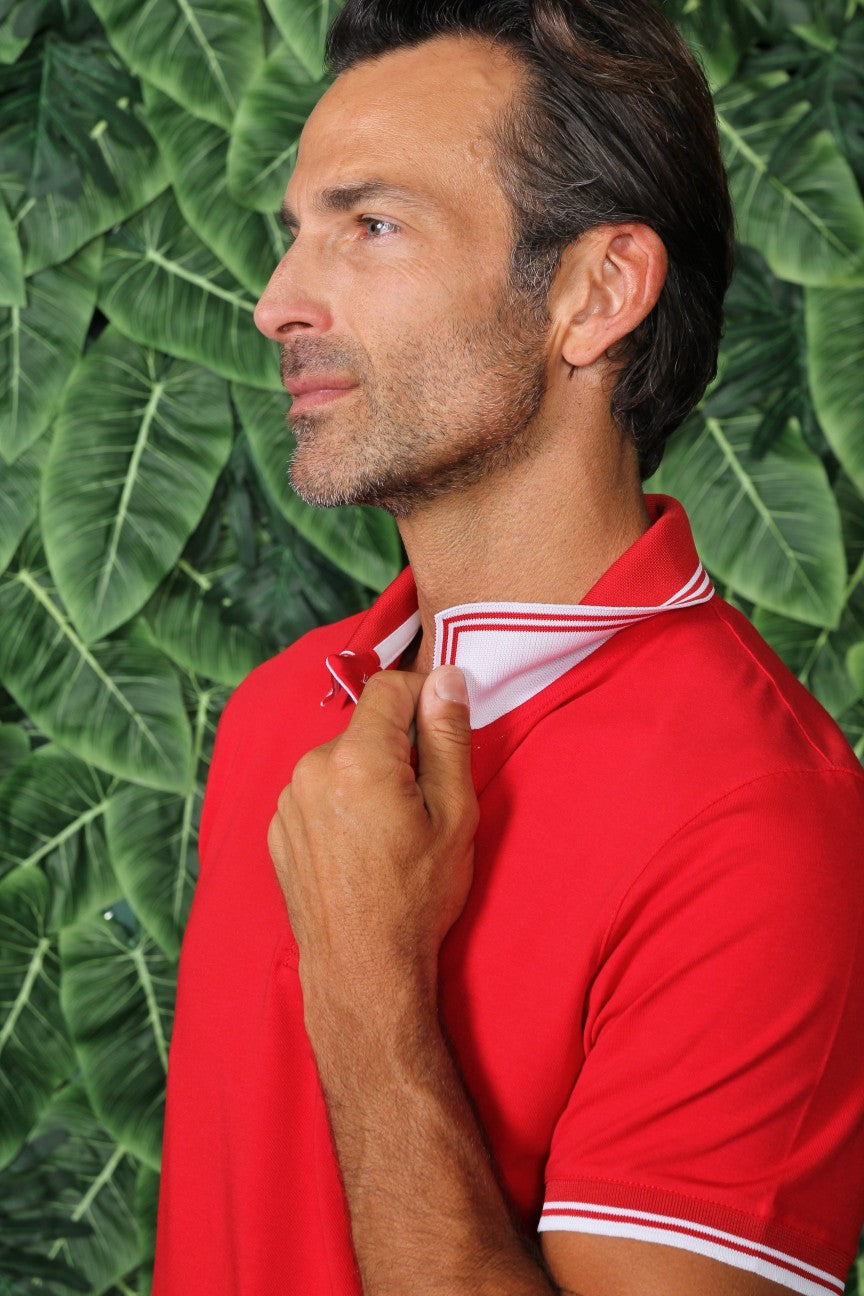 Red Polo With White Trim Design Polos EightX