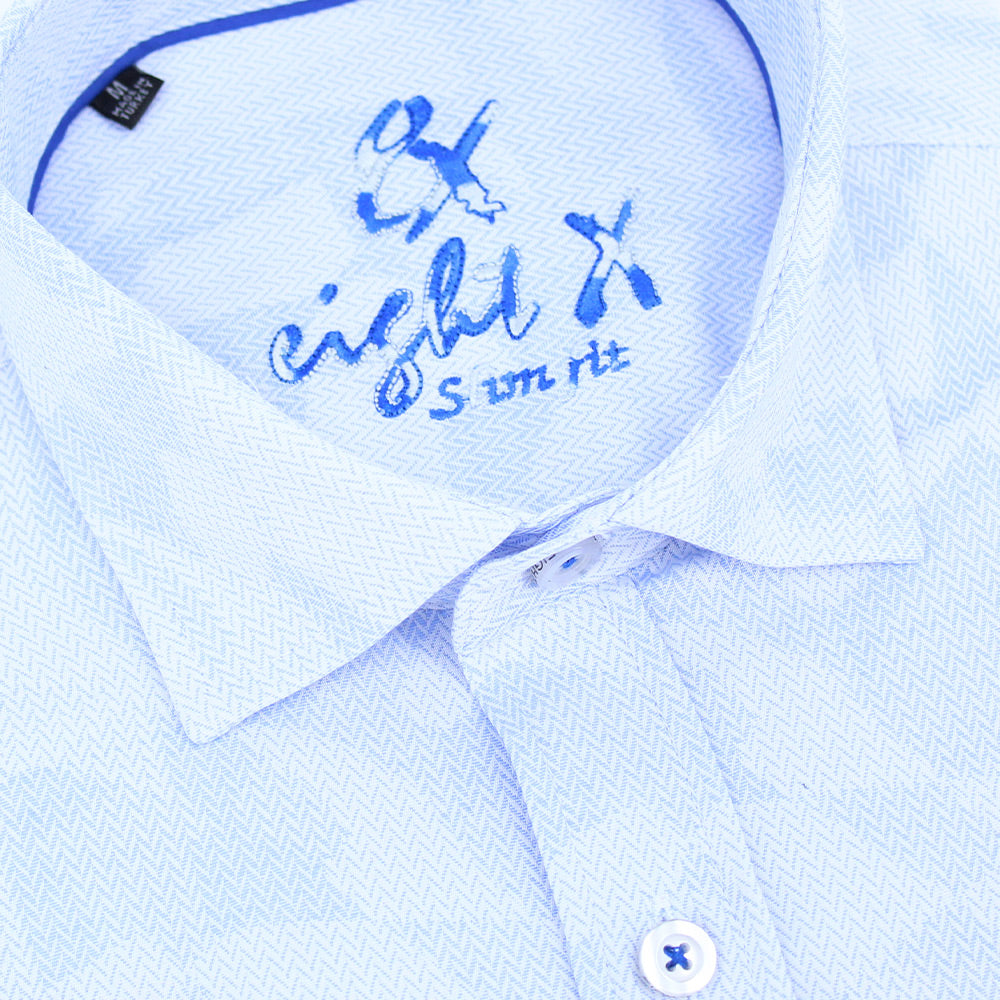 Soft Blue Geo-Shapes Button Down Jacquard Shirt Long Sleeve Button Down Eight-X   