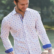 Blue Fill Coupe Shirt With Butterfly Trim Long Sleeve Button Down EightX   