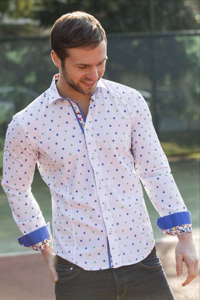 Blue Fill Coupe Shirt With Butterfly Trim Long Sleeve Button Down EightX   