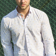 Yellow Fill Coupe Shirt With Butterfly Trim Long Sleeve Button Down EightX   