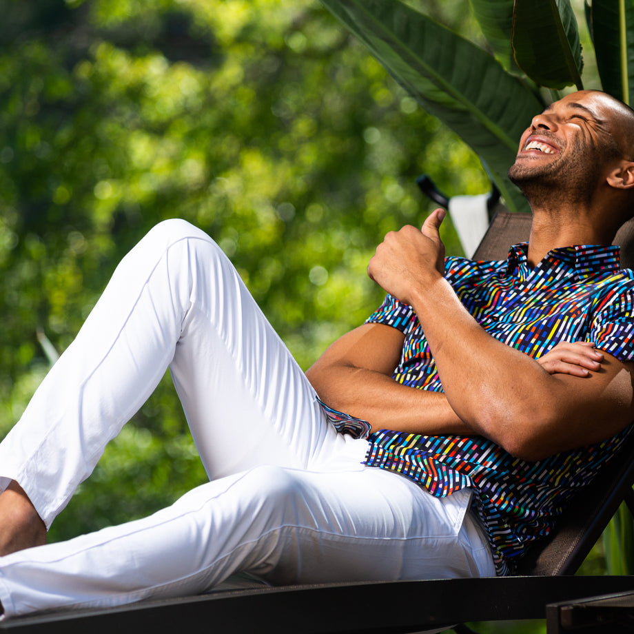 Super Comfy Men's Pants - White Chinos with Elastic Drawstring