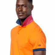 Orange Polo with Double Sided Navy and Purple Grid Print Collar Shirts Eight-X