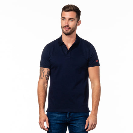 Navy Polo with Double Sided Multi colored Paisley Print Collar Polos Eight-X