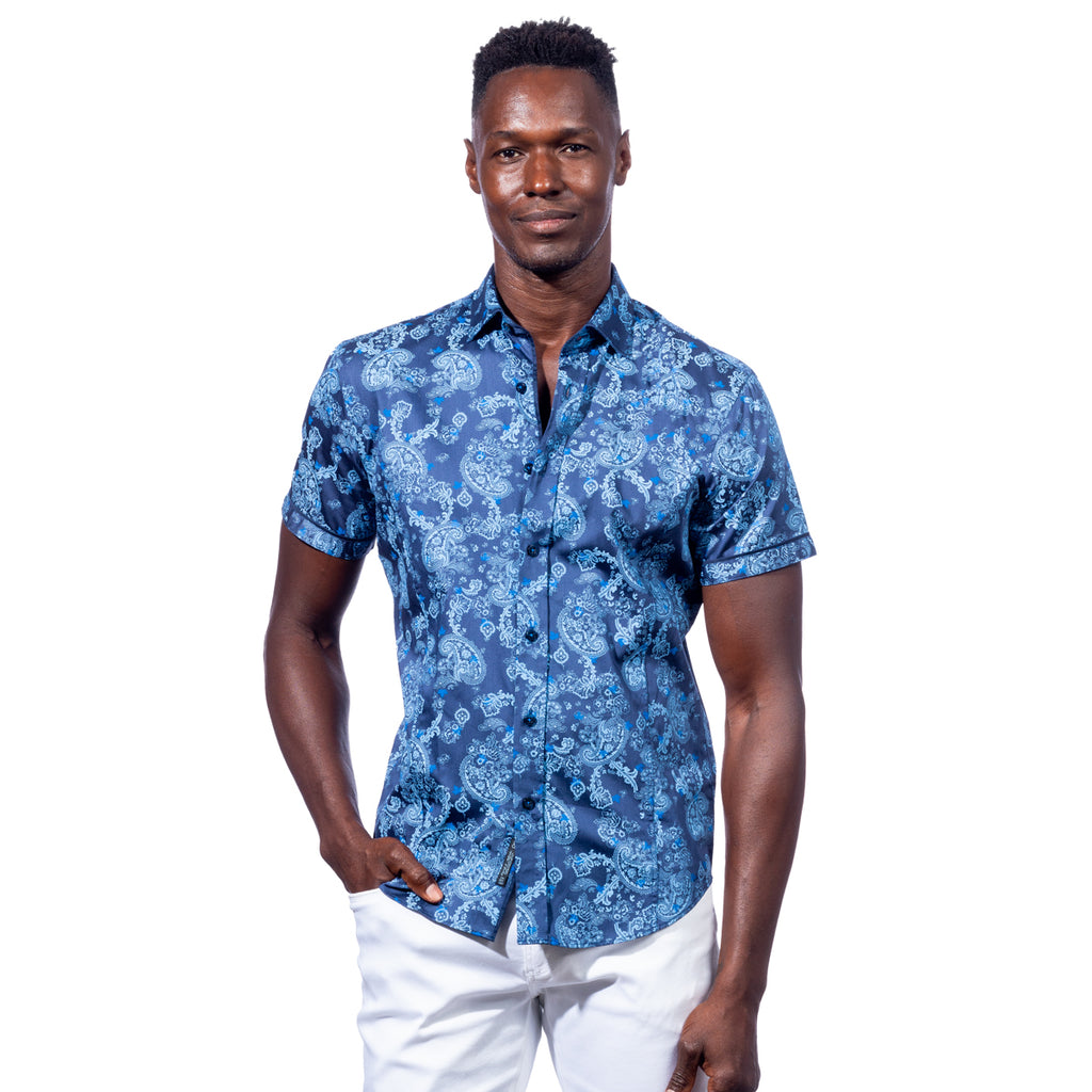 A Midsummer Night's Paisley Short Sleeve Button Down Eight-X   