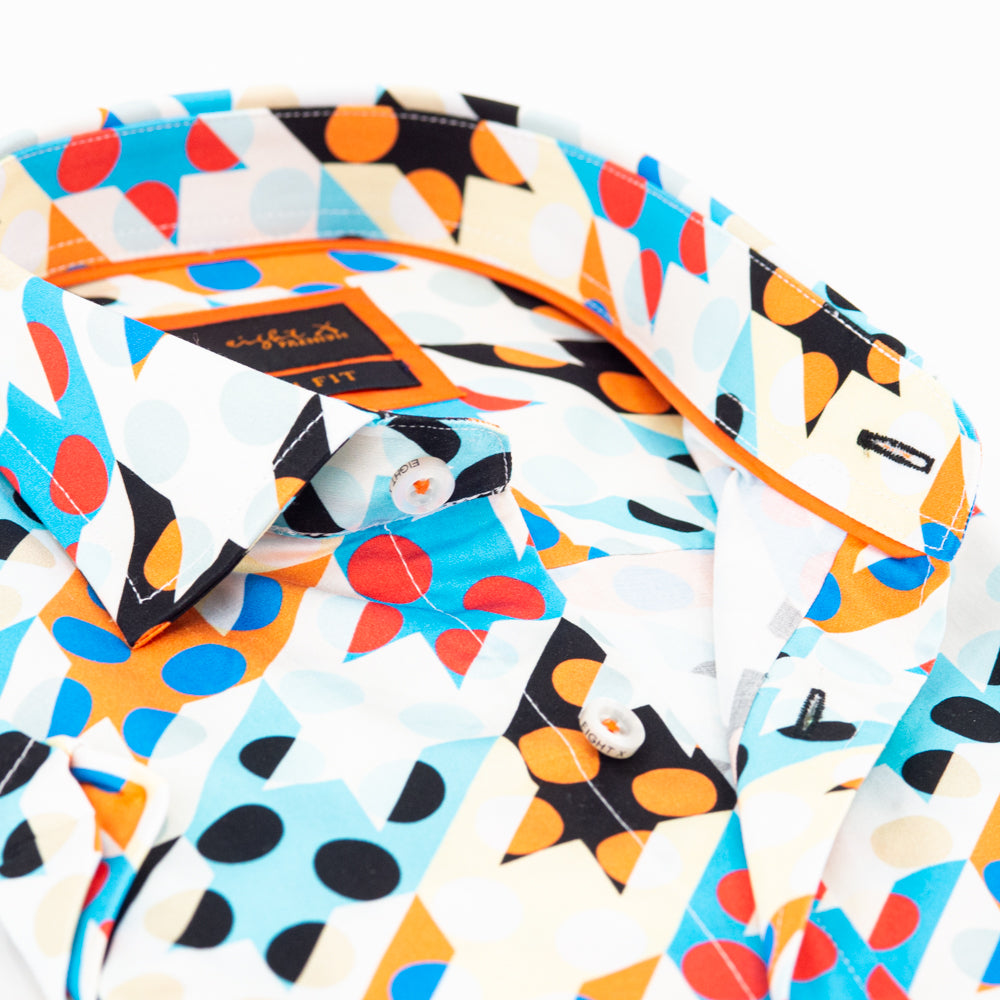 Classic Hound Print on Short Sleeve Shirt, Folded View, Up Close of the Collar. Classic Print with Vibrant Colors.