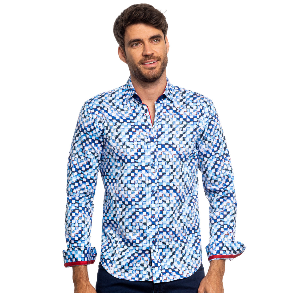 Tile Tab Button Down Shirt Long Sleeve Button Down EightX   