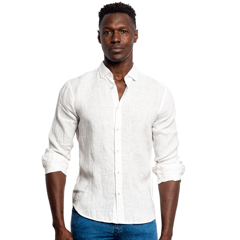 Linen Button Down Shirt - Soft White Long Sleeve Button Down Eight-X   