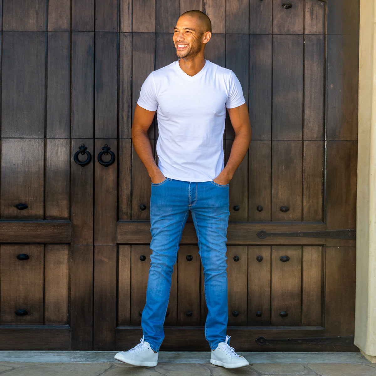 White V Neck T-Shirt T-Shirts Eight-X   