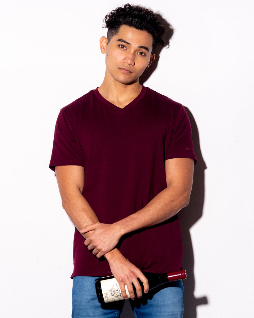 Essential V Neck T-Shirt - Burgundy T-Shirts Eight-X   