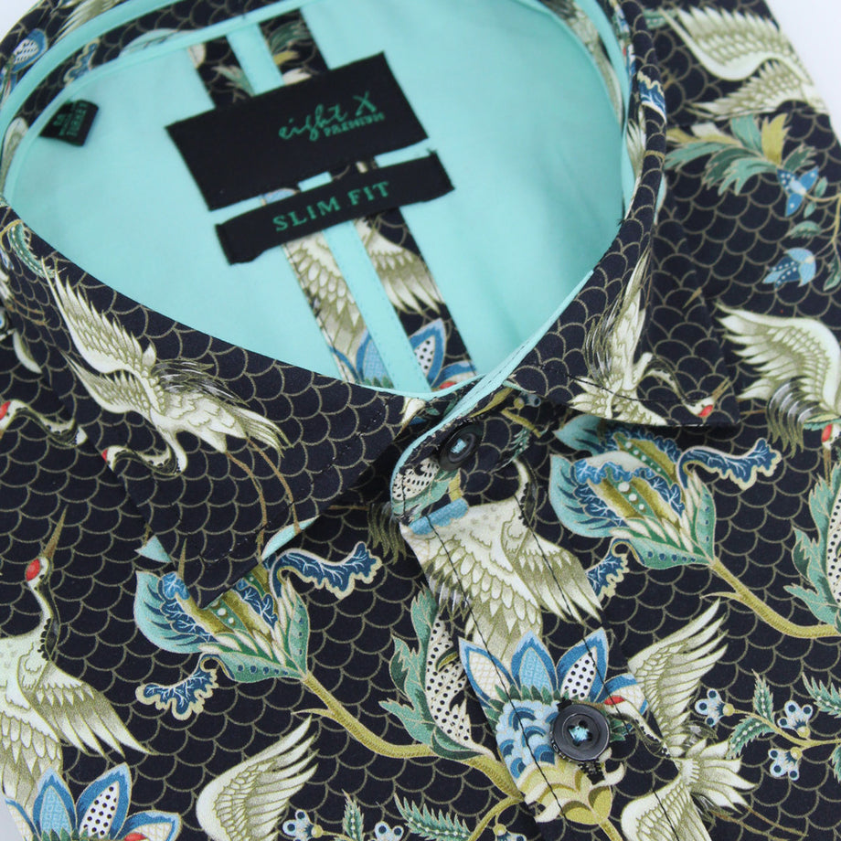 Traditional Flying Japanese Crane Button Down Shirt – Eight-X