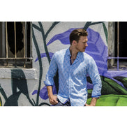 Blue Fill Coupe Button Down Jacquard Shirt W/ Accent Trim Long Sleeve Button Down EightX   