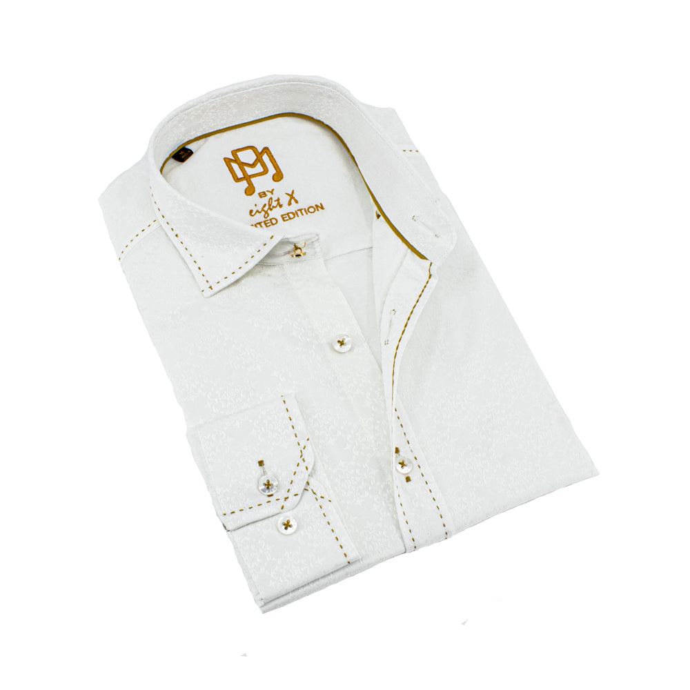 white jacquard shirt with gold trim