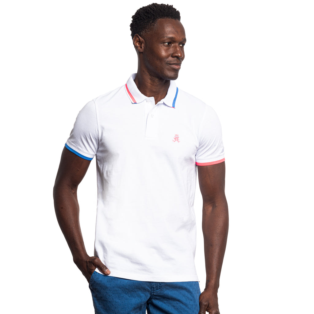 Monaco FROG Slim Fit Polo - White Knit Polos Eight-X   