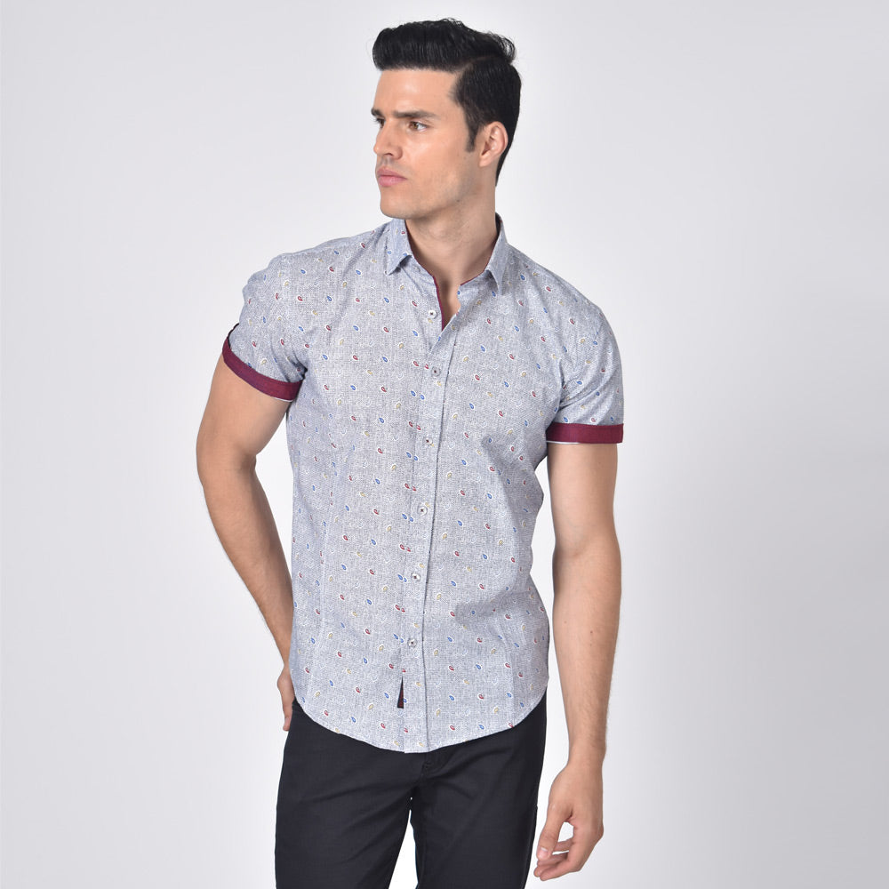 Grey Tri-Color Paisley Short Sleeve Shirt Short Sleeve Button Down Eight-X   