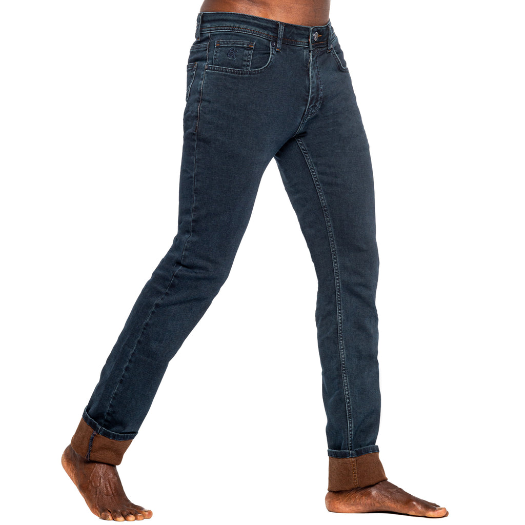 Navy Slim Fit Jeans w/ Brown Inner Lining Jeans EightX   