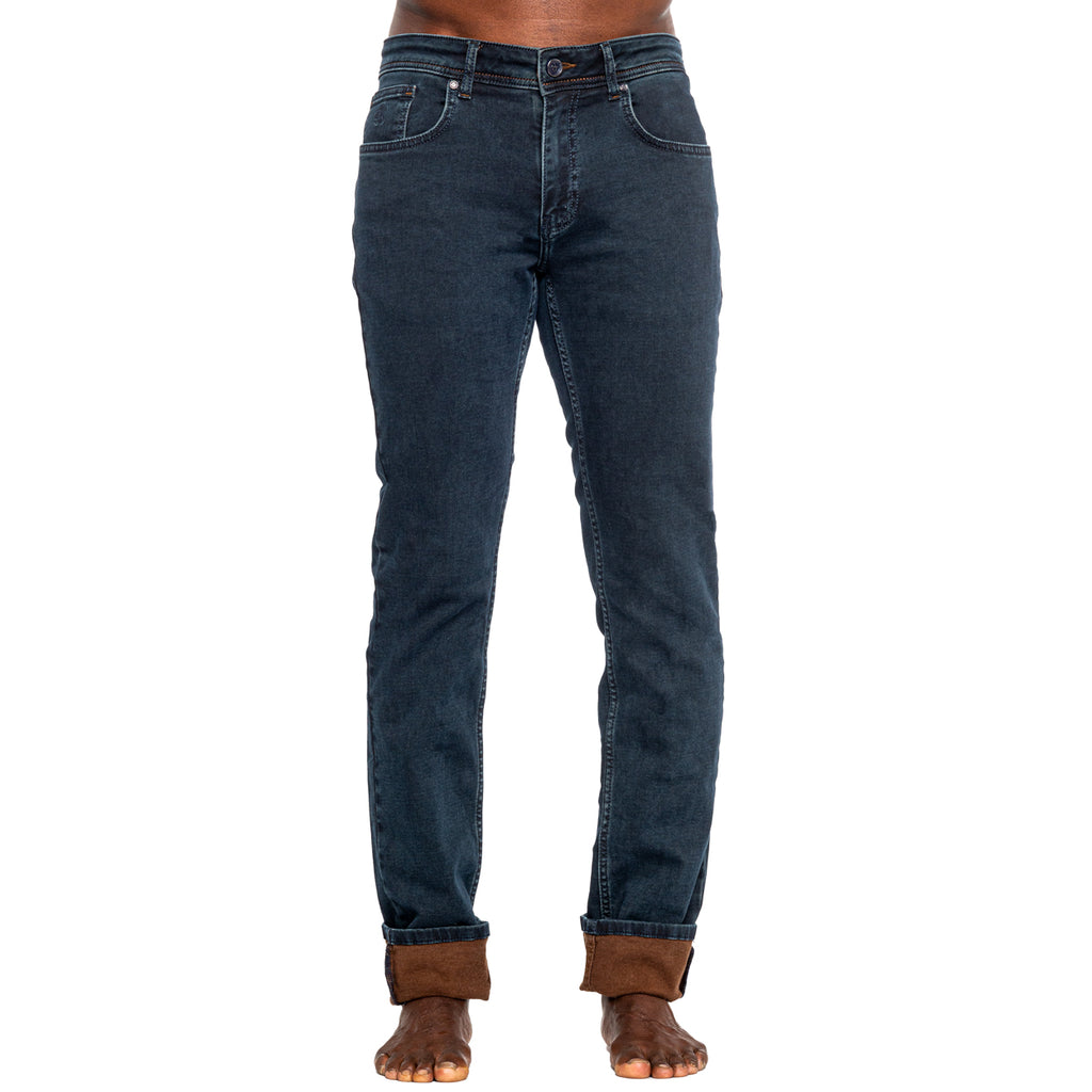 Navy Slim Fit Jeans w/ Brown Inner Lining Jeans EightX   