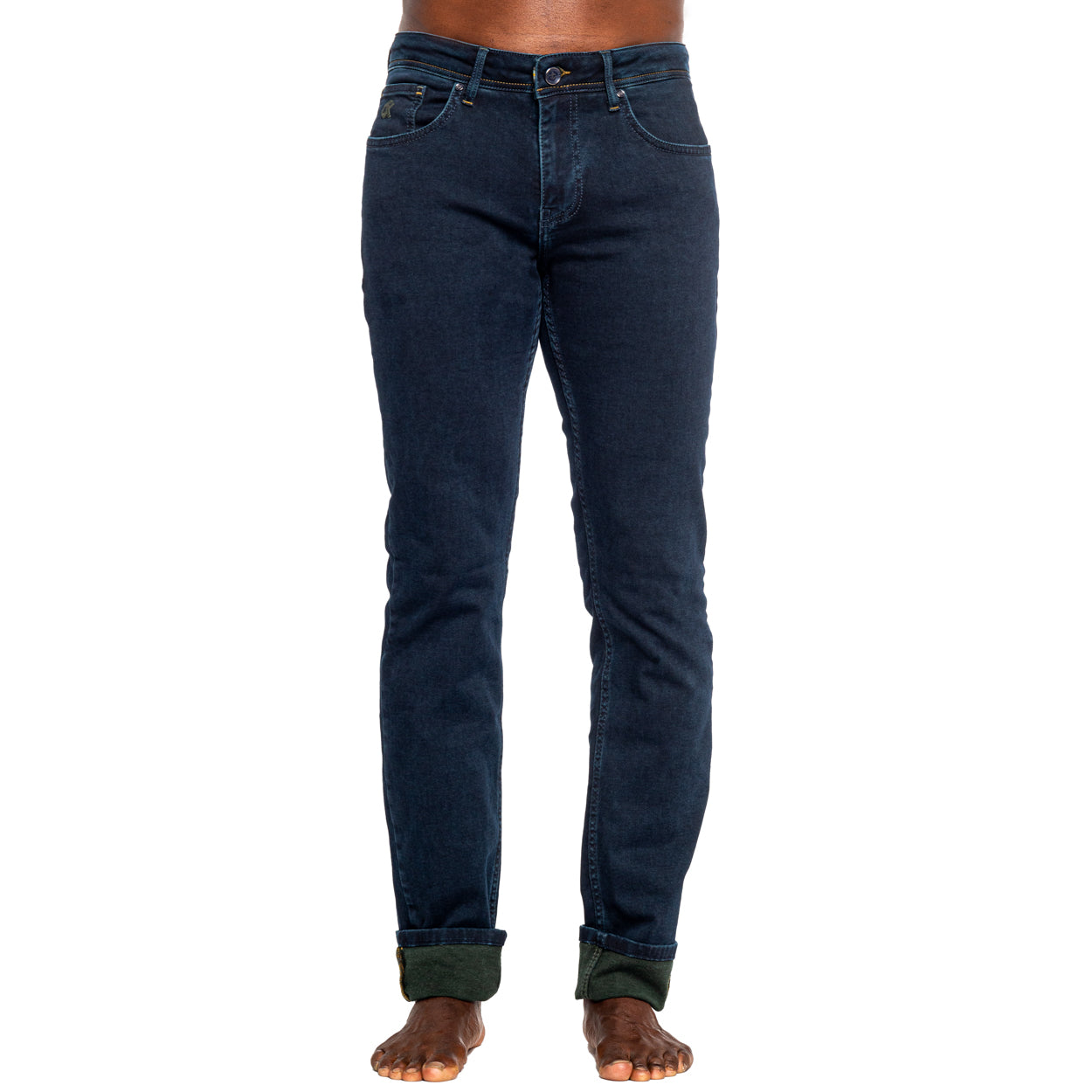 Navy Slim Fit Jeans w/ Olive Inner Lining Jeans EightX   