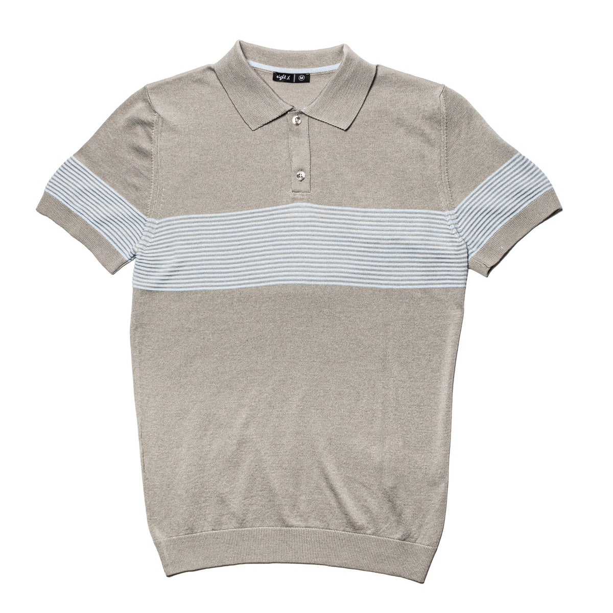 Striped Chest Knit Polo - Grey Polos Eight-X