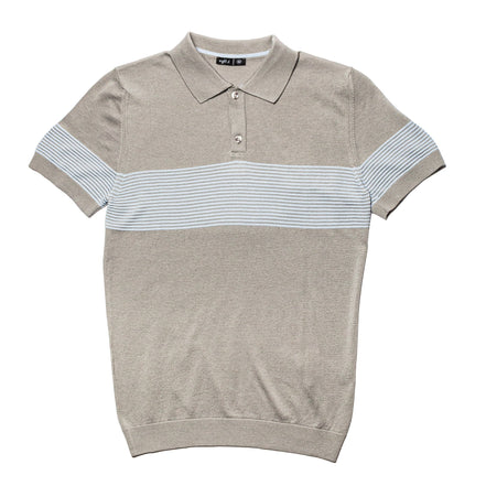 Striped Chest Knit Polo - Grey Polos Eight-X