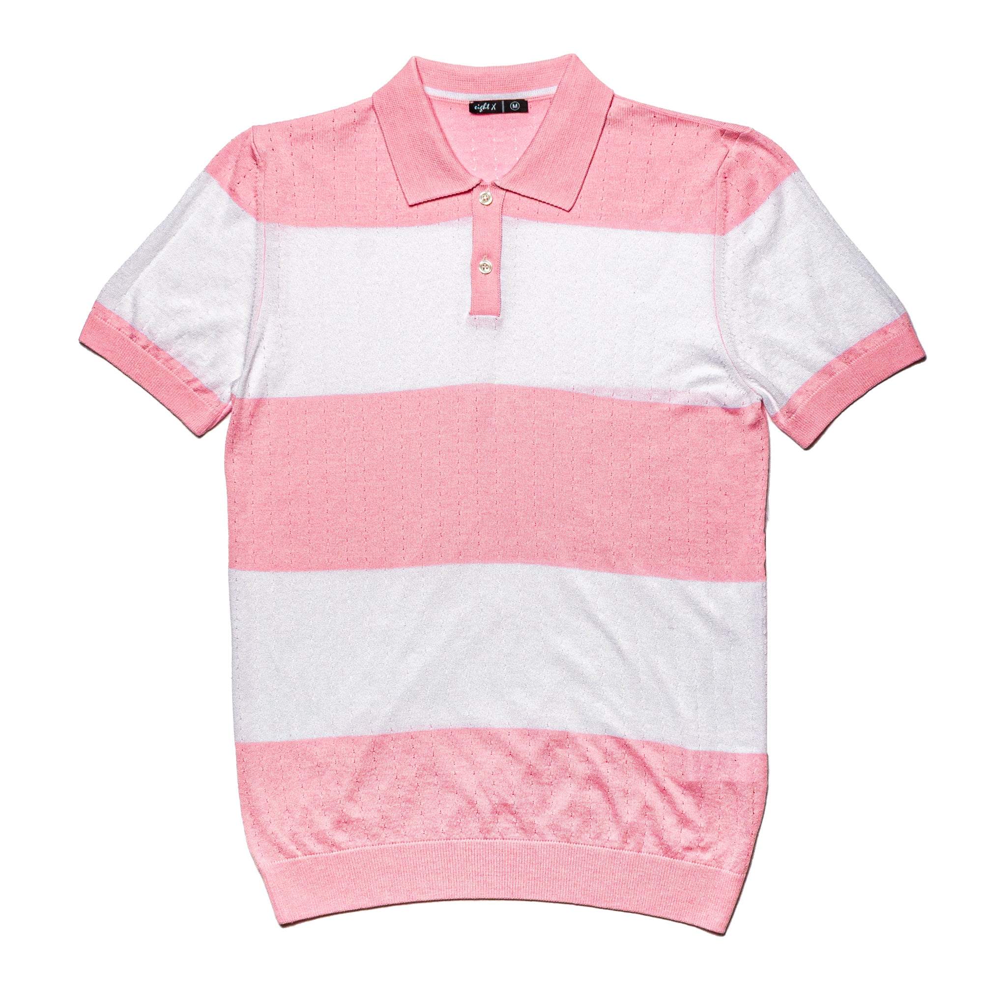 Gondola Knit Striped Polo - Pink Polos Eight-X