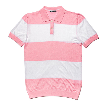 Gondola Knit Striped Polo - Pink Polos Eight-X