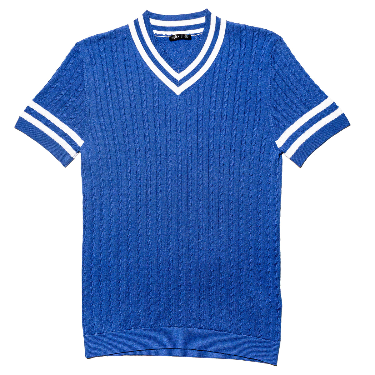Cable Knit Shirt - Royal Blue Knit Polos Eight-X BLUE S 