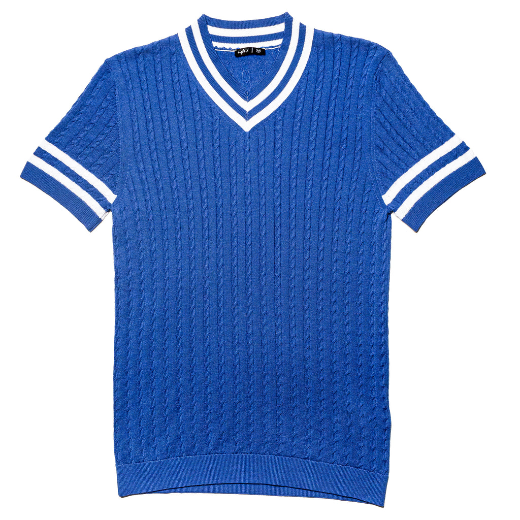 Cable Knit Shirt - Royal Blue Knit Polos Eight-X BLUE S 