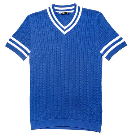 Cable Knit Shirt - Royal Blue Knit Polos Eight-X BLUE S 
