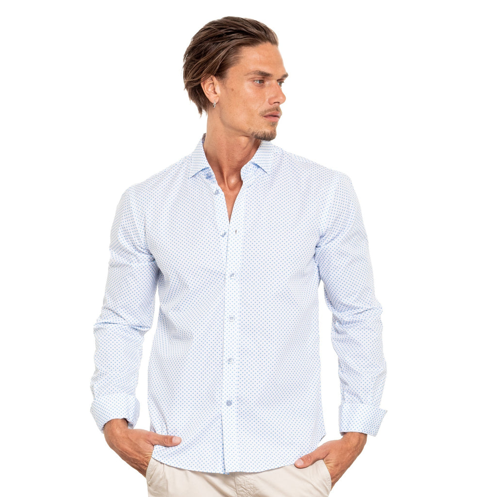 Blue Dot Button Down Shirt Long Sleeve Button Down EightX   