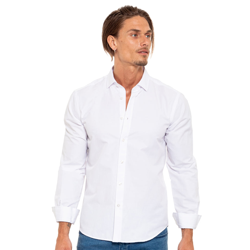 Diamond Plate Jacquard Button Down Shirt - White Long Sleeve Button Down EightX   