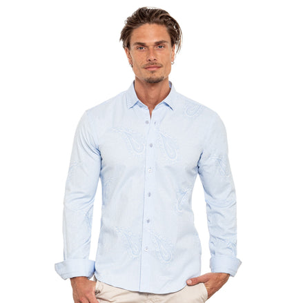 Big Paisley Jacquard Button Down Shirt - Light Blue Shirts EightX