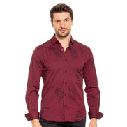Big Paisley Jacquard Button Down Shirt - Burgundy Shirts EightX