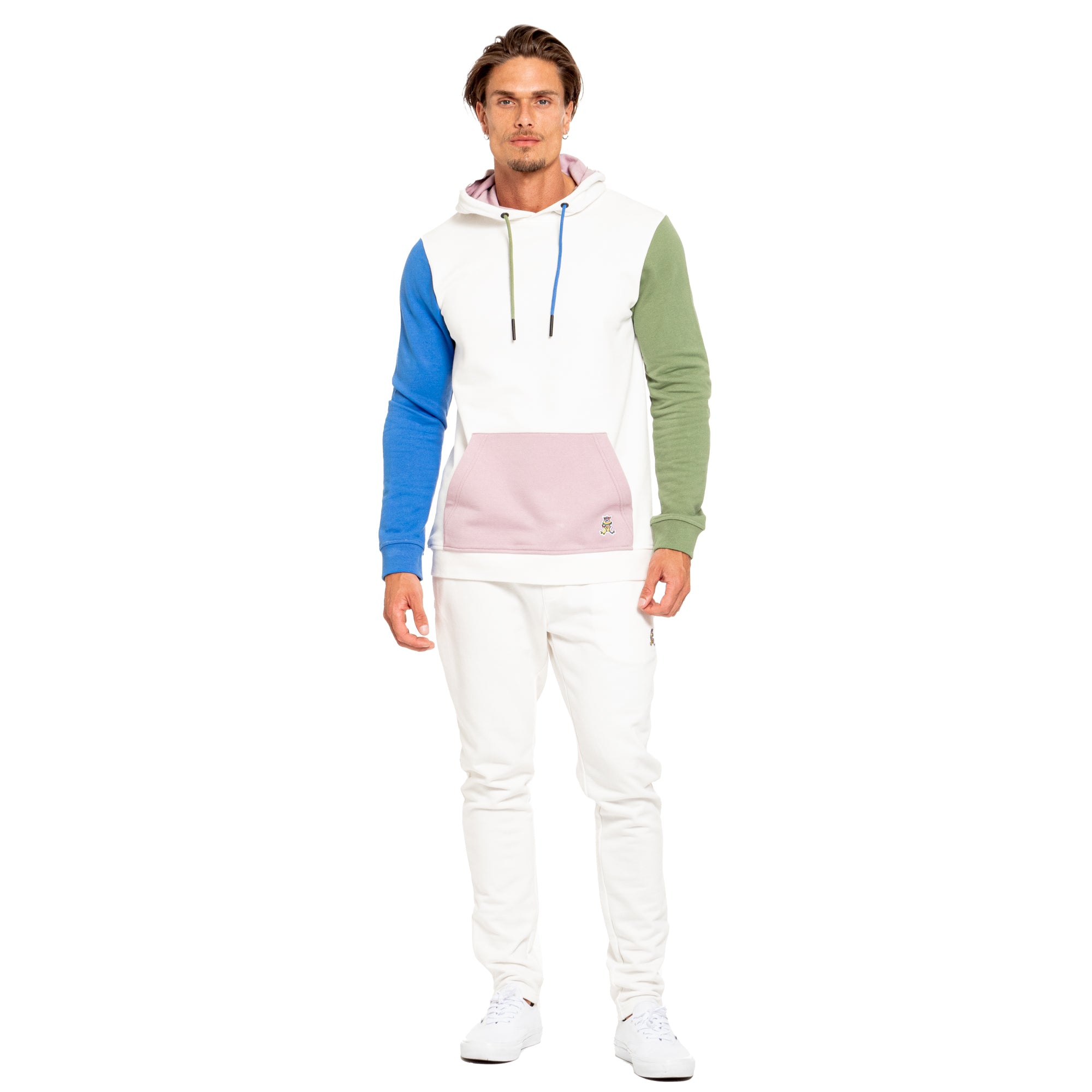 Sudadera Cropped Color Block Con Capucha White