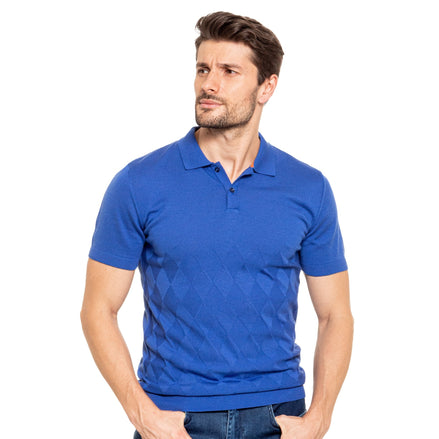 Argyle Knit Polo - Royal Blue Polos Eight-X BLUE S