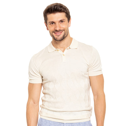 Argyle Knit Polo - Beige Polos Eight-X BEIGE S