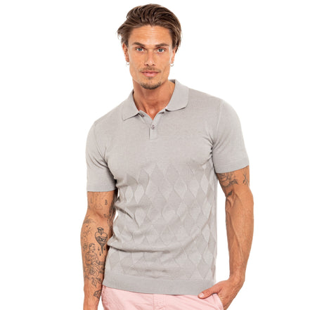 Argyle Knit Polo - Grey Polos Eight-X GREY S