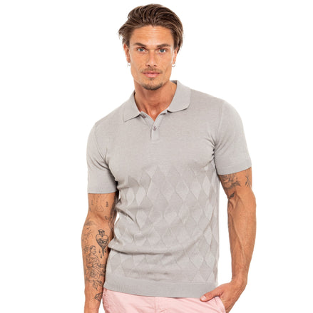 Argyle Knit Polo - Grey Polos Eight-X GREY S