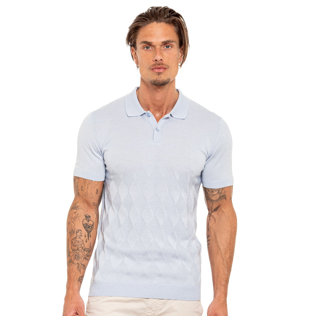 Argyle Solid Knit Polo - Light Blue Knit Polos Eight-X   