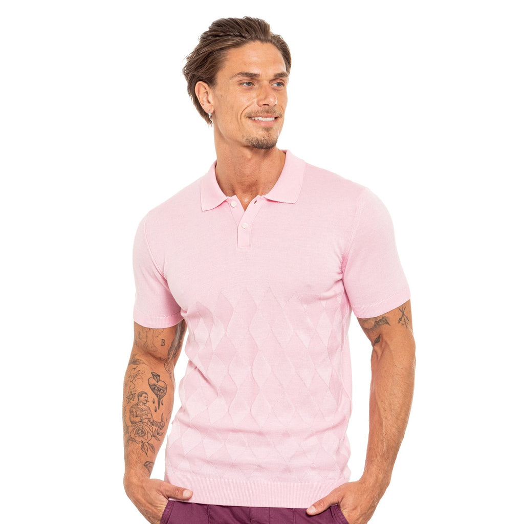 Argyle Solid Knit Polo - Pink Knit Polos Eight-X   