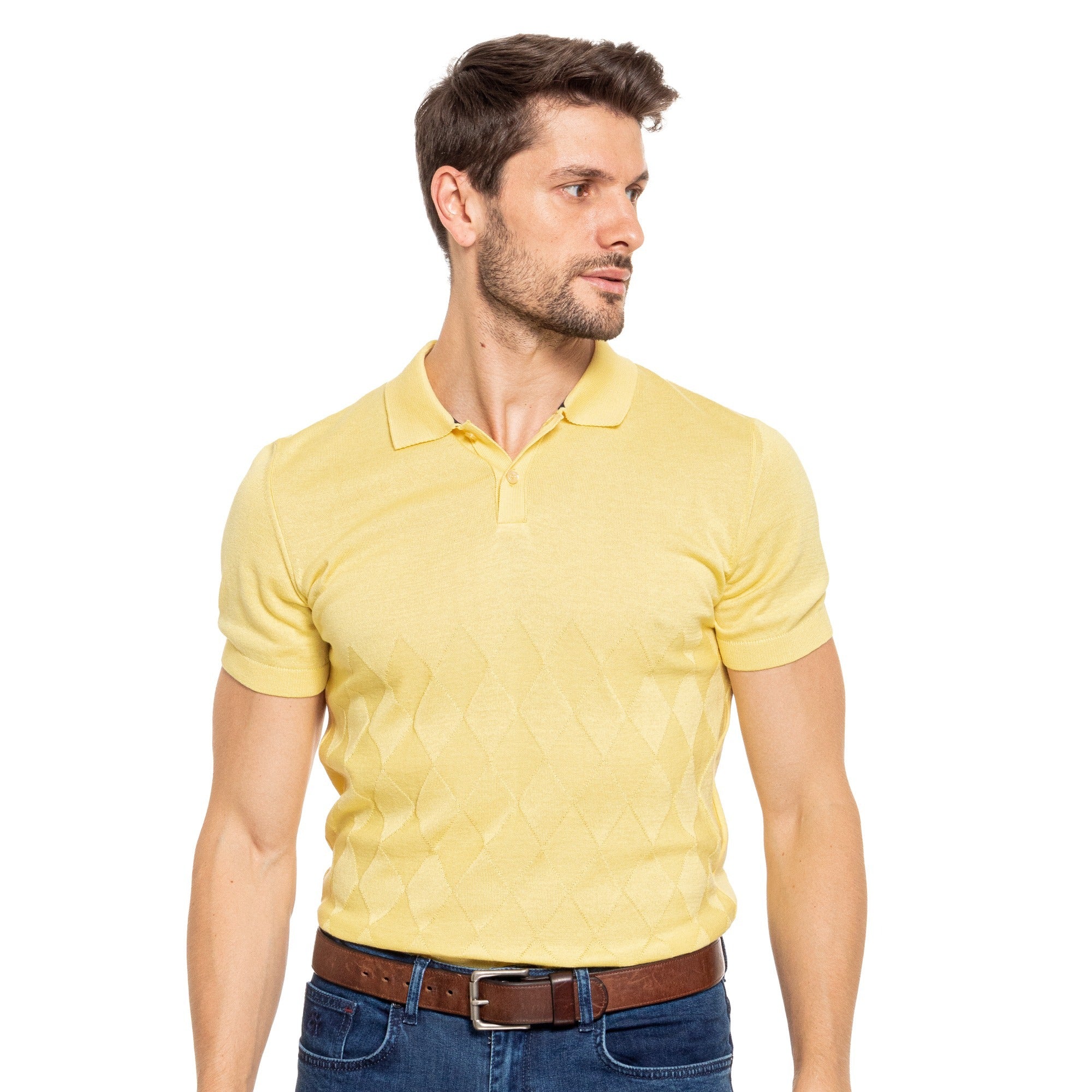 Argyle Solid Knit Polo - Yellow Polos Eight-X YELLOW S
