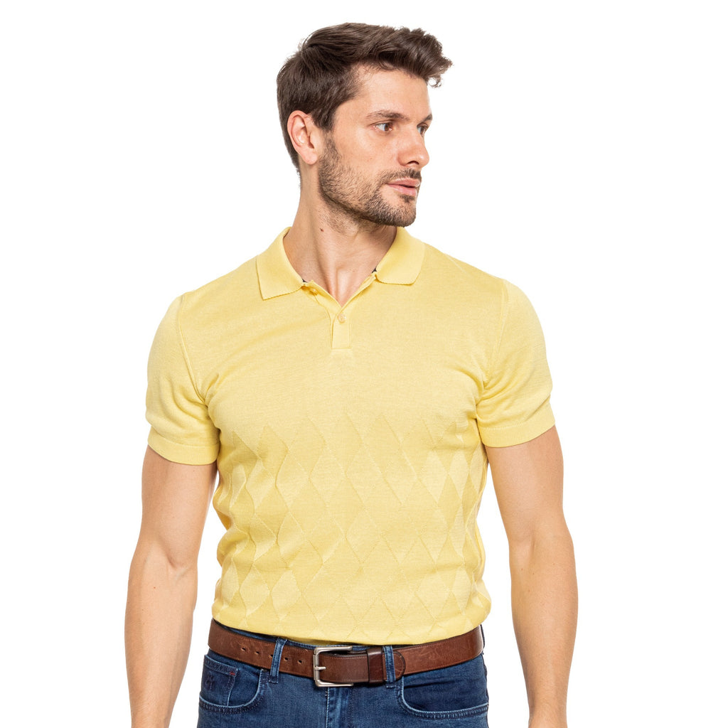 Argyle Solid Knit Polo - Yellow Knit Polos Eight-X   