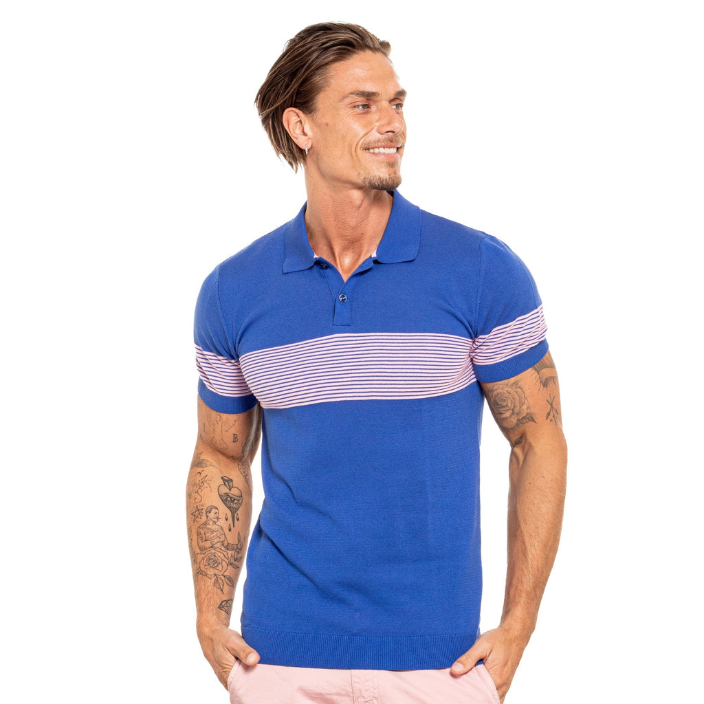 Striped Chest Knit Polo - Royal Blue Knit Polos Eight-X   