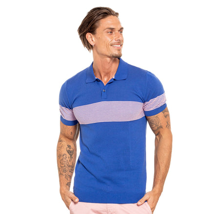 Striped Chest Knit Polo - Royal Blue Polos Eight-X BLUE S