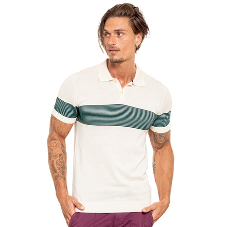 Striped Chest Knit Polo - Beige Polos Eight-X BEIGE S