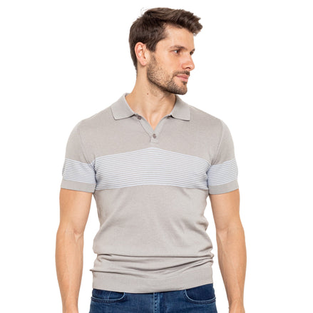 Striped Chest Knit Polo - Grey Polos Eight-X GREY S