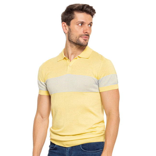 Striped Chest Knit Polo - Yellow Polos Eight-X YELLOW S