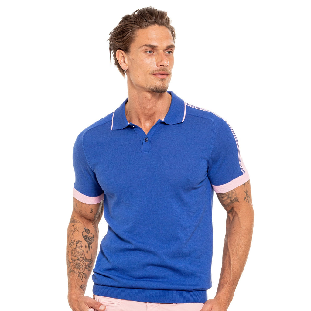 Knit Polo W/ Shoulder Design - Royal Blue Knit Polos Eight-X   